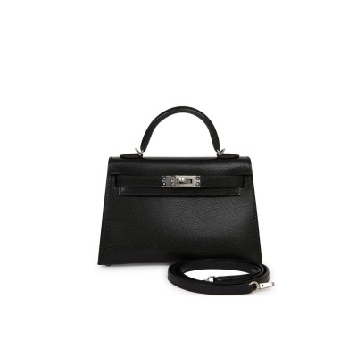 HERMÈS MASTER KELLY SELLIER 20 BLACK CHEVRE CHAMKILA PALLADIUM HARDWARE 2963547 (20*11*6cm)
